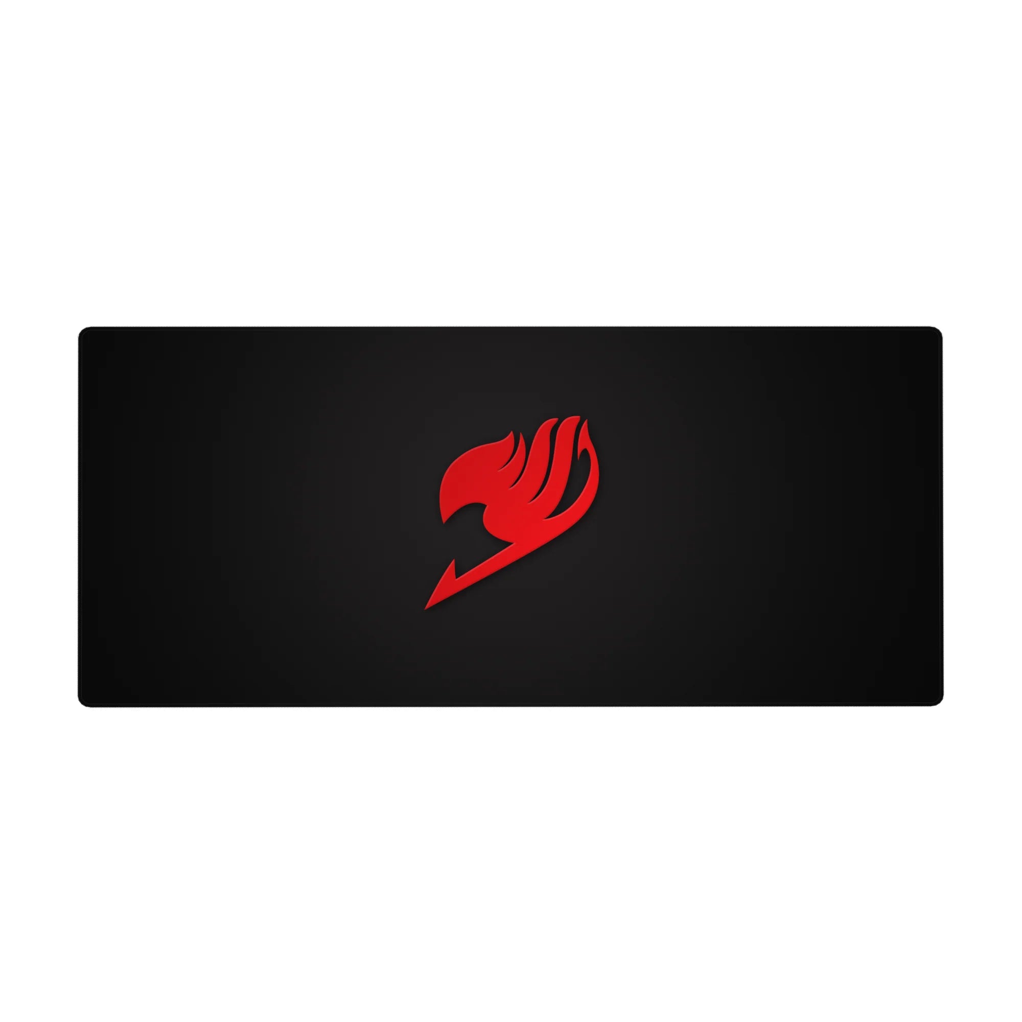 36x16 inches anime desk pad with crimson guild emblem on deep charcoal black, crisp minimalist design.
