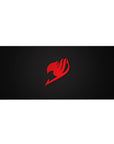 36x16 inches anime desk pad with crimson guild emblem on deep charcoal black, crisp minimalist design.