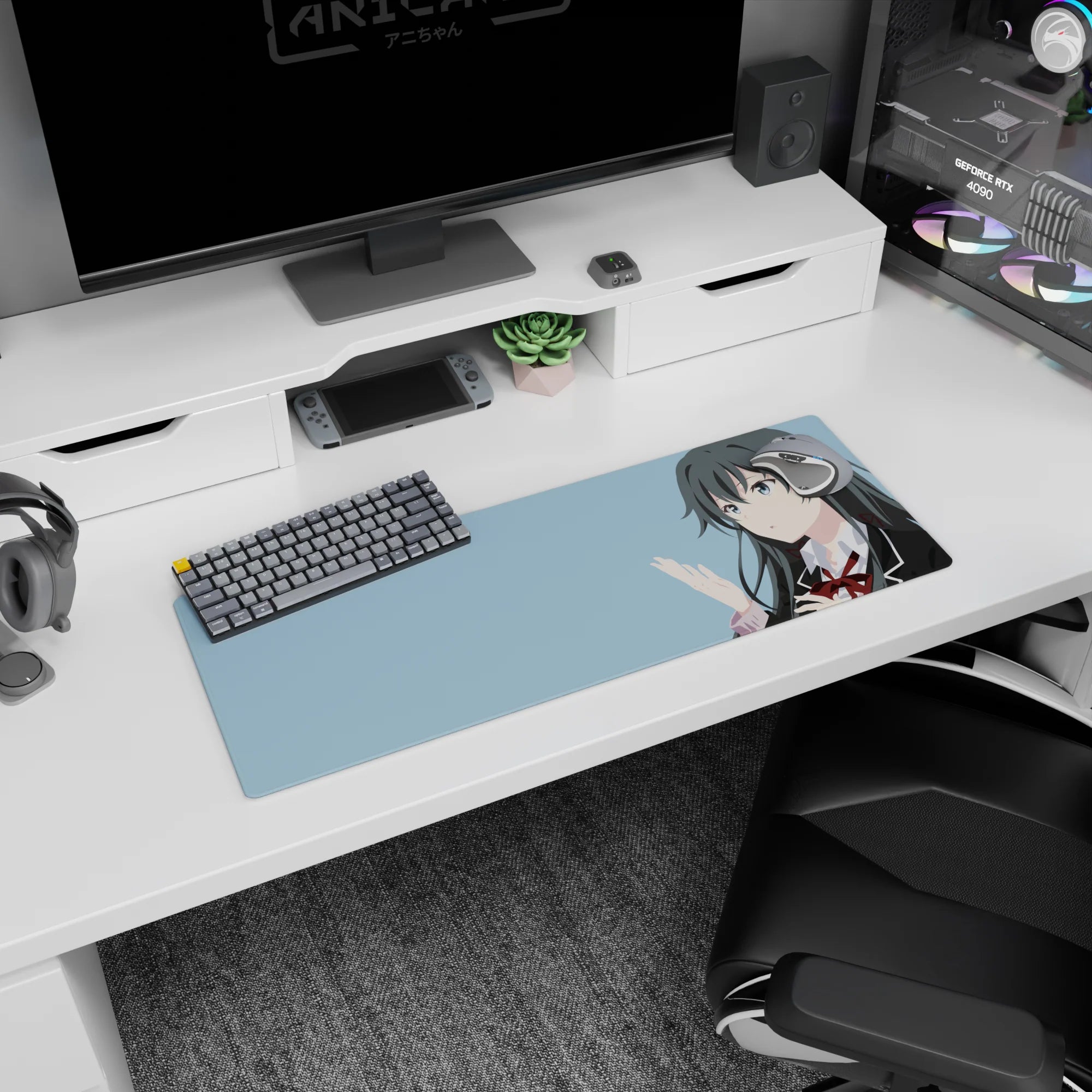 Yukino Yukinoshita from My Teen Romantic Comedy SNAFU on anime girl mouse pad 32x12 inches, subtle hand gesture.