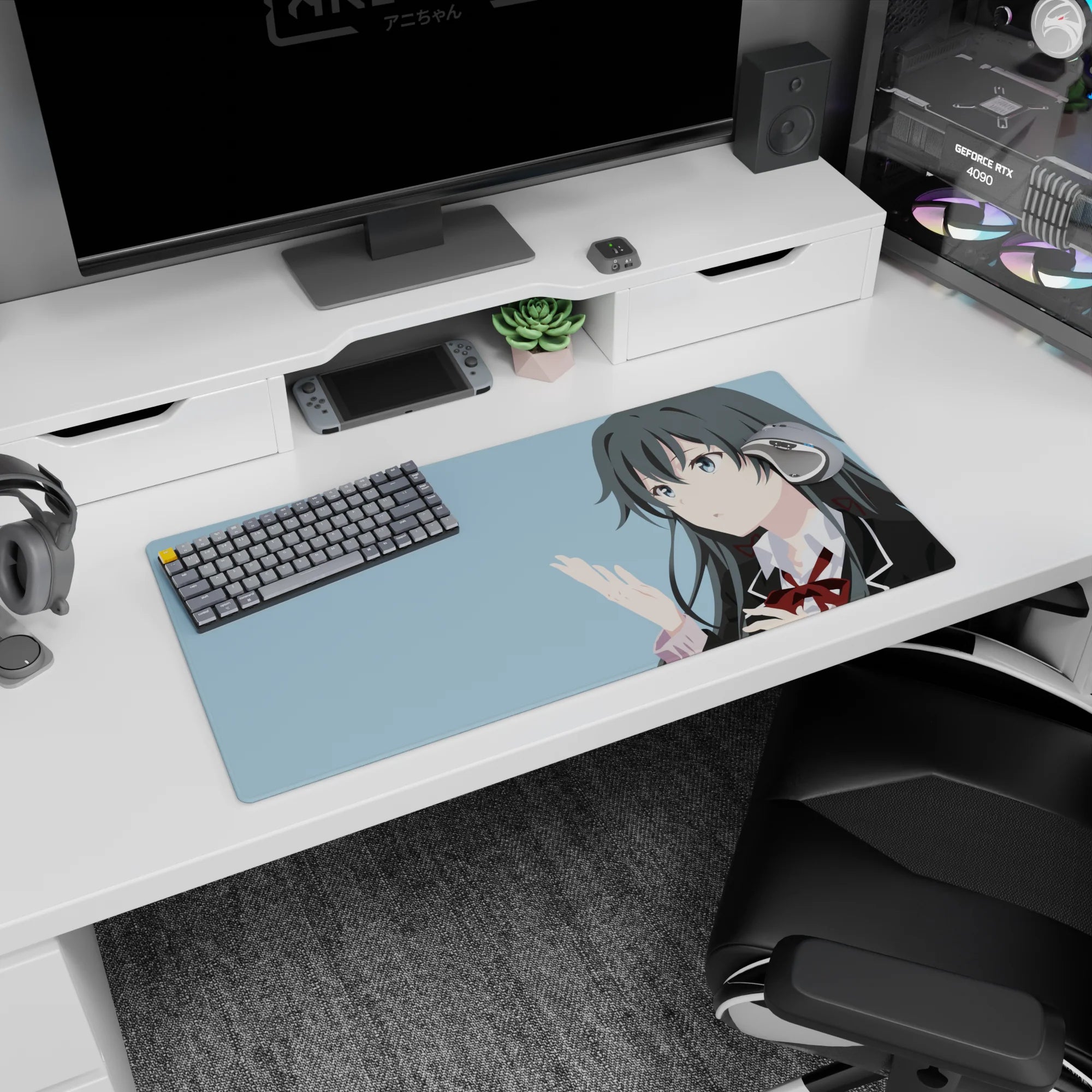 Yukino Yukinoshita from My Teen Romantic Comedy SNAFU on anime girl mouse pad 32x16 inches, soft roast gesture.