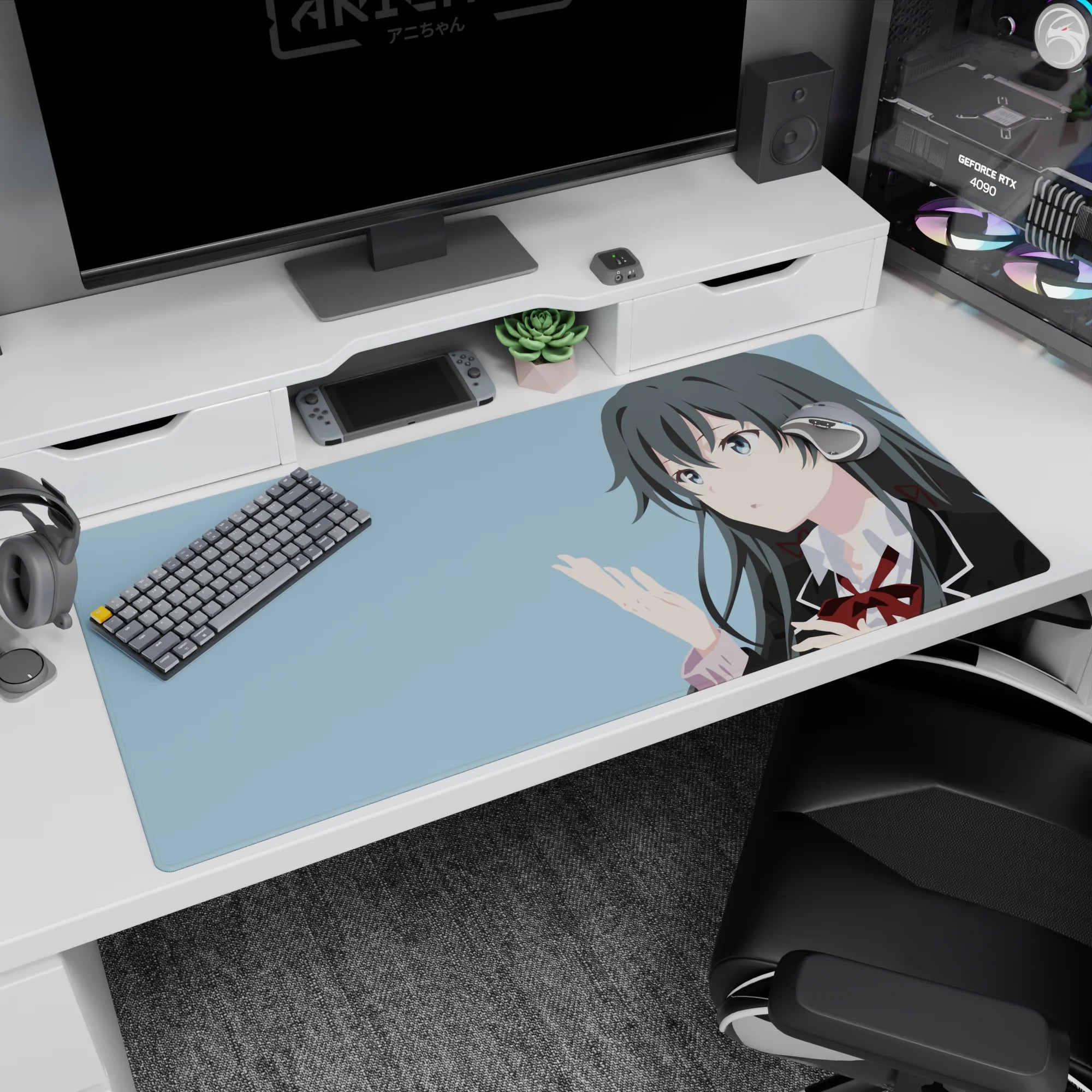 Yukino Yukinoshita from My Teen Romantic Comedy SNAFU on a 40x20 inches desk pad, calm gaze gesture.