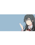 Minimalist anime girl desk pad 36x16 inches with crisp uniform lines, dark hair, and clean desk style.