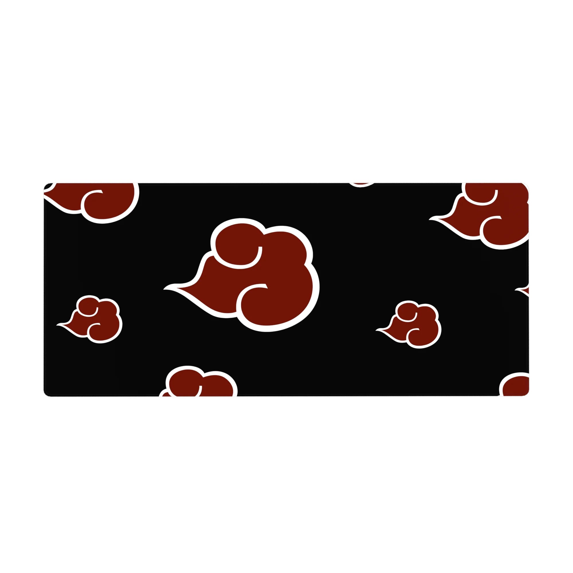 Naruto Akatsuki cloud pattern anime desk pad, 36x16 inches, black background with red clouds.