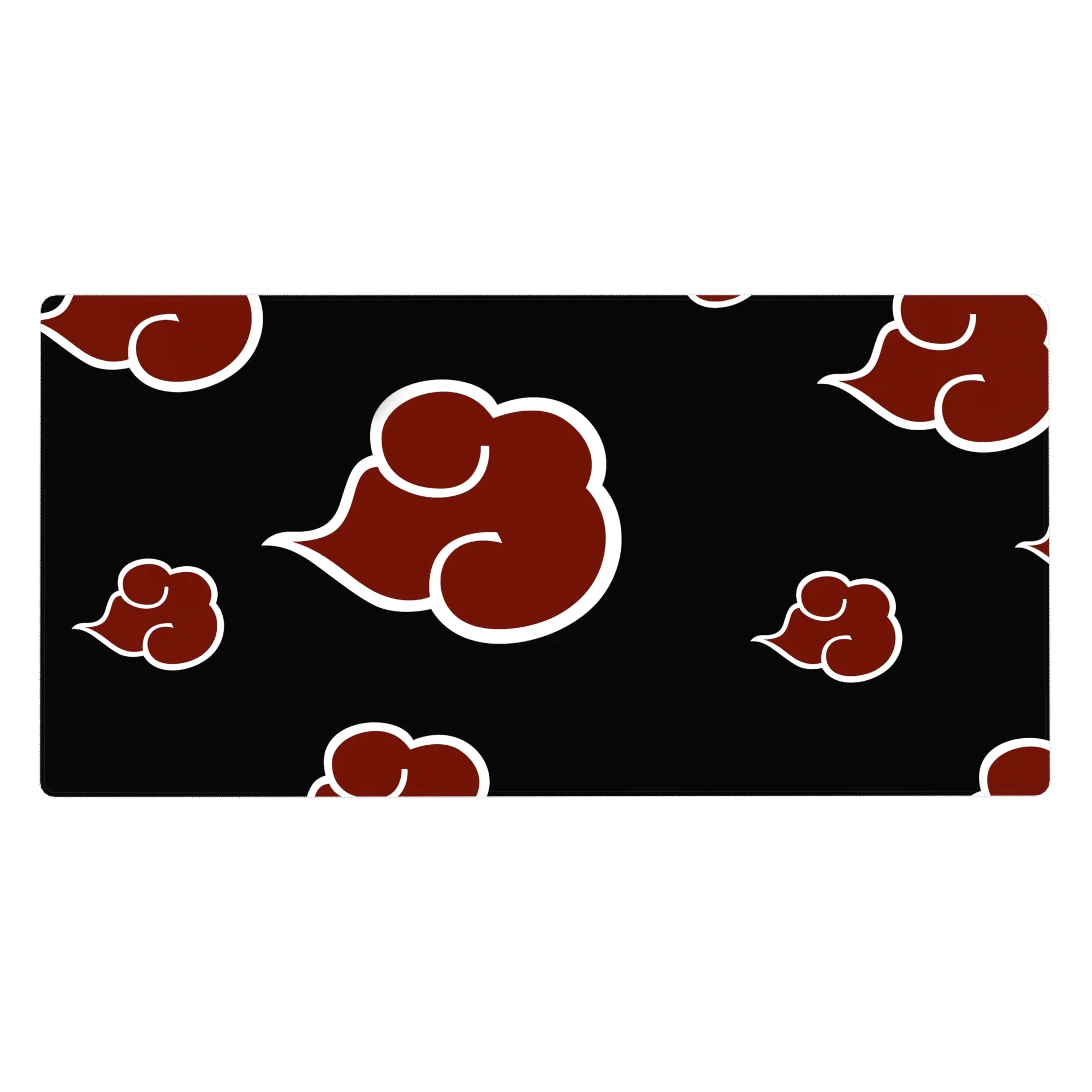 Naruto Akatsuki cloud pattern anime desk pad, black background with red clouds, 40x20 inches.