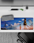 32x12 inches desk pad in calm blue with pink-lavender clouds, soft sunset gradient for a warm, quiet setup.