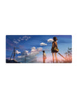 28x12 inches anime mouse pad with students walking home under blue sky, clouds and power lines at sunset.