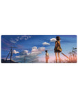 32x12 inches anime mouse pad with students walking home at golden hour under a wide sky and power lines.