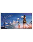 32x16 inches anime mouse pad with students under a wide sky, power lines and glowing clouds at sunset.