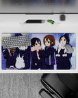 32x16 inches anime girl mouse pad in soft blues and violet streetlight glow, cozy snowy night mood.