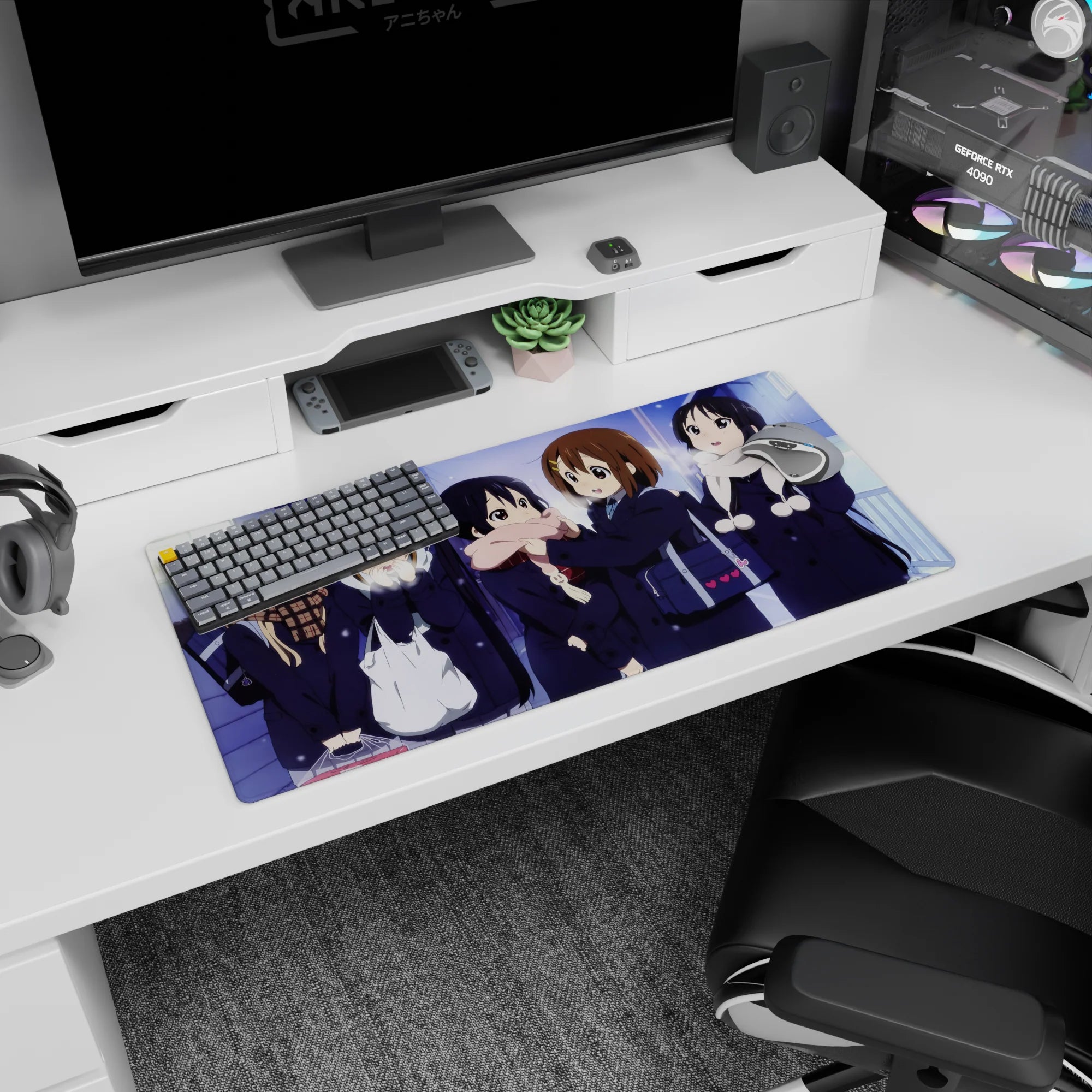 32x16 inches anime girl mouse pad showing Yui, Mio, Ritsu, Mugi, and Azusa giggling in scarves at night.