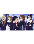 K-On! anime girl desk pad 36x16 inches with Yui, Mio, Ritsu, Mugi, Azusa in winter coats.