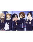 K-On! anime girl desk pad 40x20 inches, five friends in winter coats with scarves under street lights.
