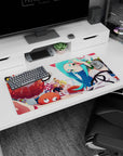Karen Araragi and Shinobu Oshino anime girl mouse pad 32x16 inches, wink pose with tiny troublemaker.