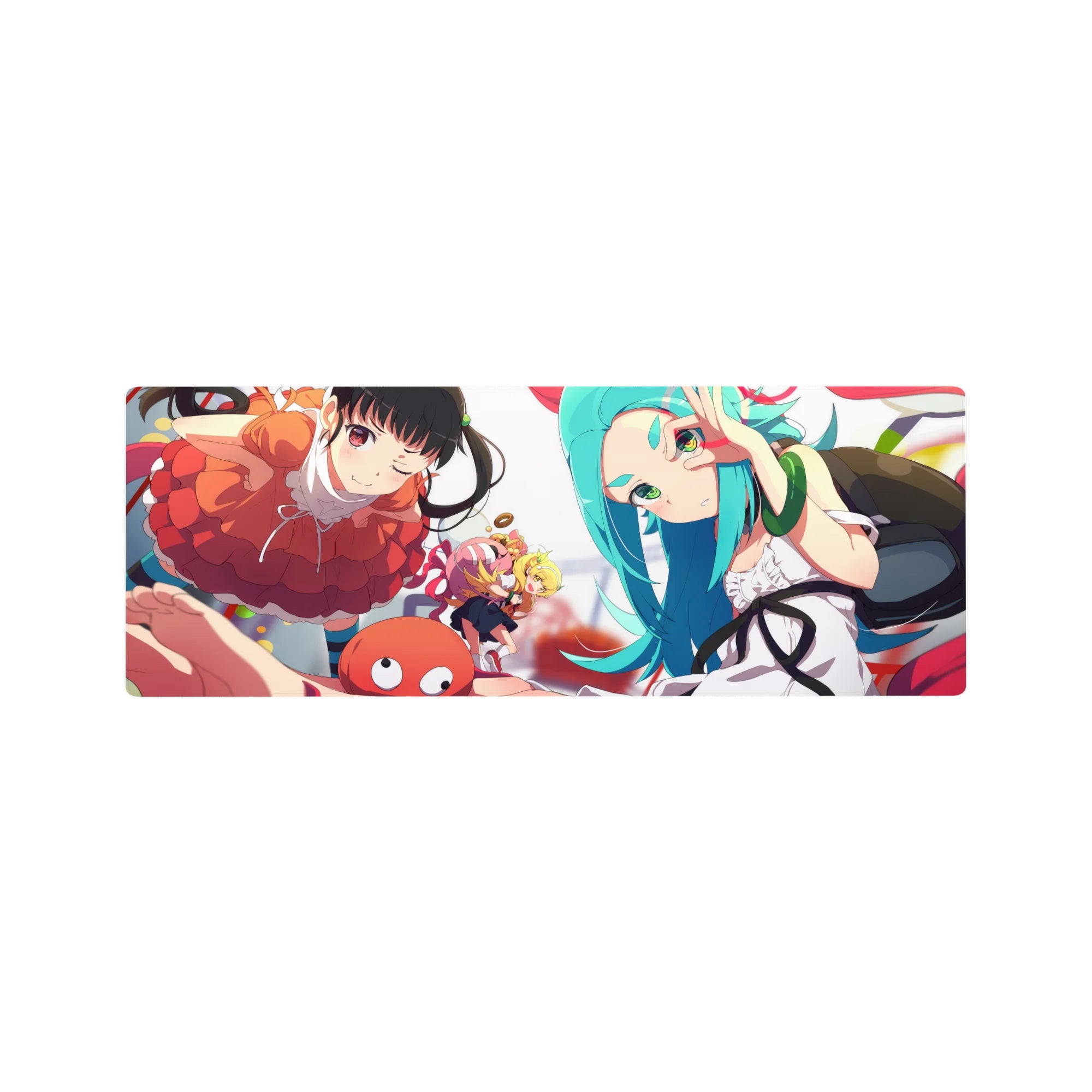 32x12 inches anime girl mouse pad with Monogatari-style characters, candy shapes, and smooth desk coverage.