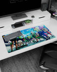 Bruiser fighters stretching with bottles and a cool winning stare, Yu Yu Hakusho anime mouse pad 32x16 inches.