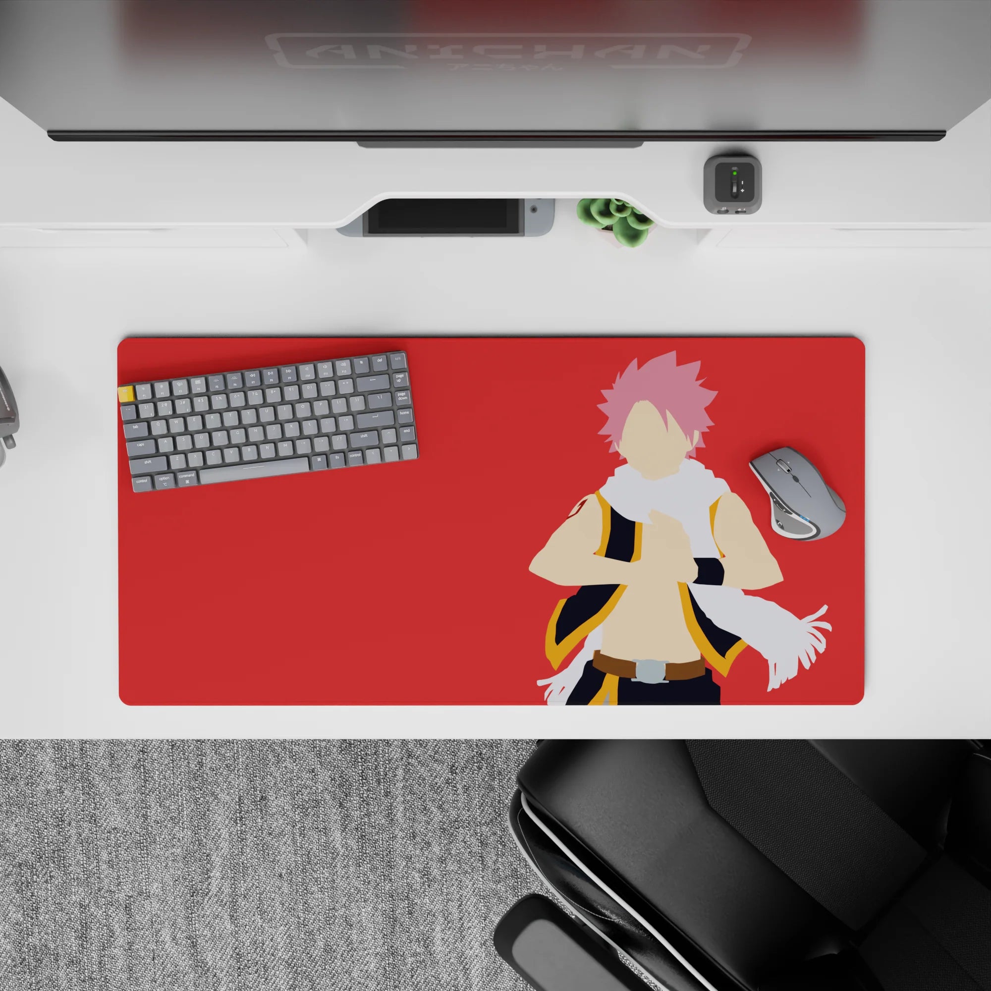 Vivid red Fire Dragon energy anime mouse pad 32x16 inches, clean graphic style for gaming and work.