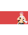 36x16 inches anime desk pad with bold Natsu graphic, red backdrop, clean lines, modern fandom style.