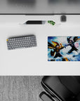 Classic anime mouse pad 14x10 inches in black, gold, silver, and electric blue battle energy.