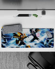 32x12 inches anime mouse pad in blue lightning with black, gold, and silver battle energy.