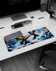 32x12 inches mouse pad featuring ProtoMan vs Dark ProtoMan in a high-impact retro anime scene.
