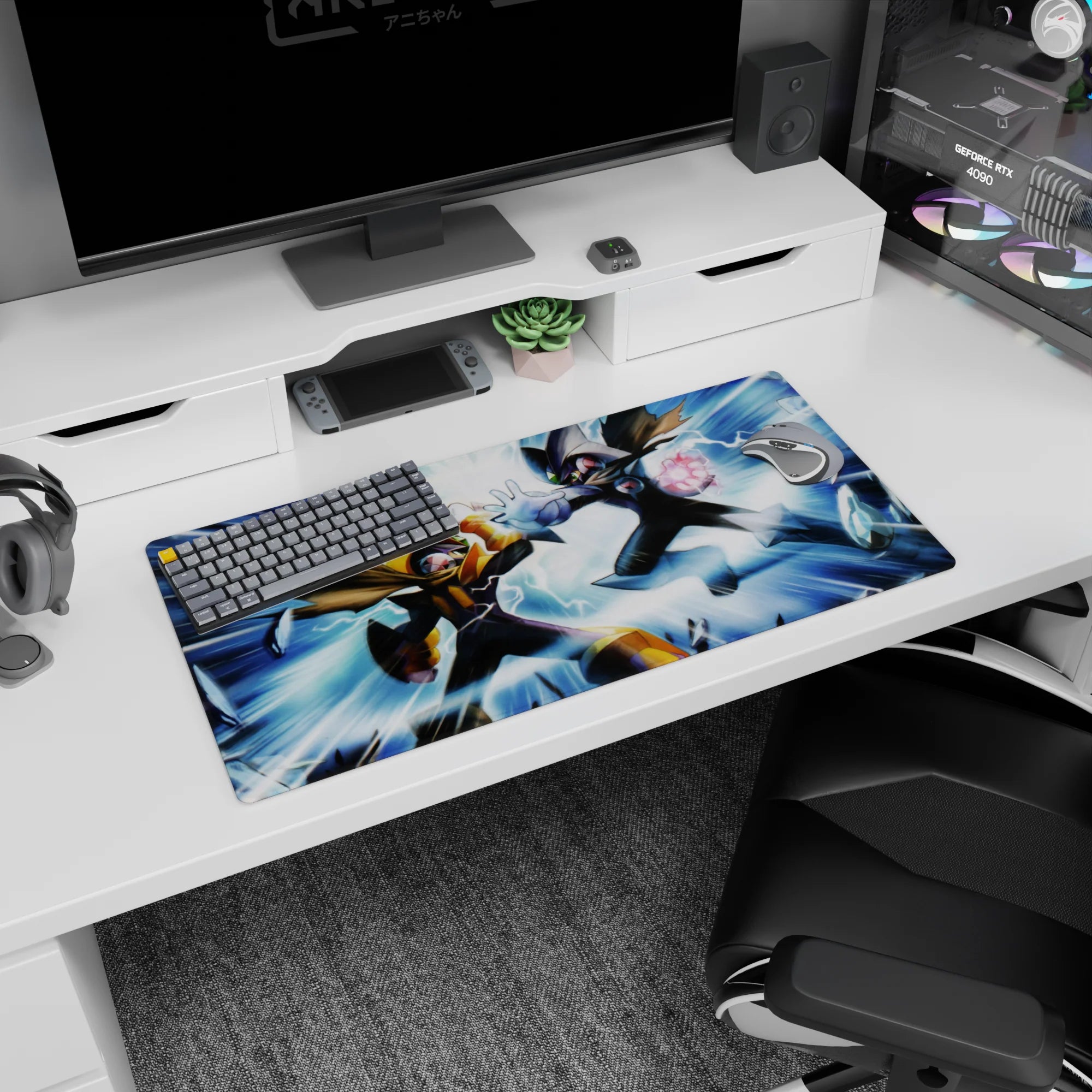 32x16 inches Mega Man Battle Network mouse pad showing ProtoMan vs Dark ProtoMan impact scene.