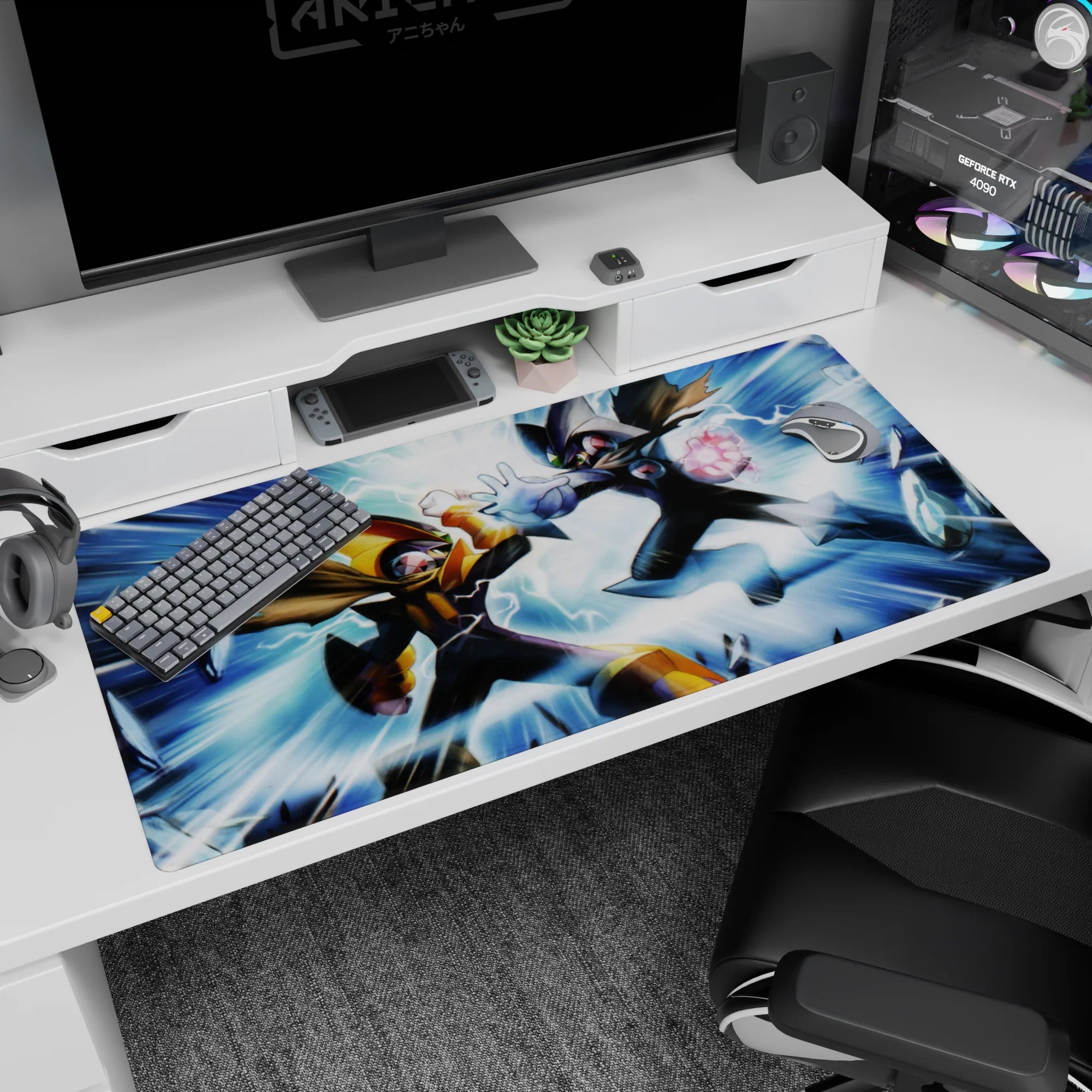 40x20 inches Mega Man Battle Network desk pad showing ProtoMan vs Dark ProtoMan impact scene.