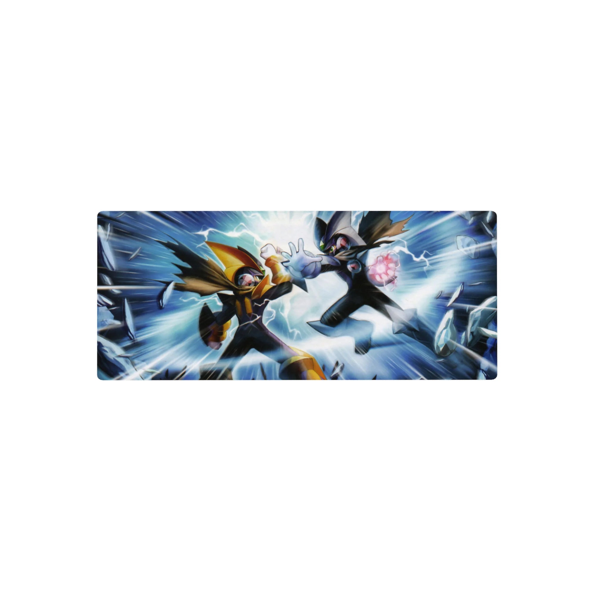 Mega Man Battle Network anime mouse pad, 28x12 inches, with ProtoMan clash and shattered crystal scene.