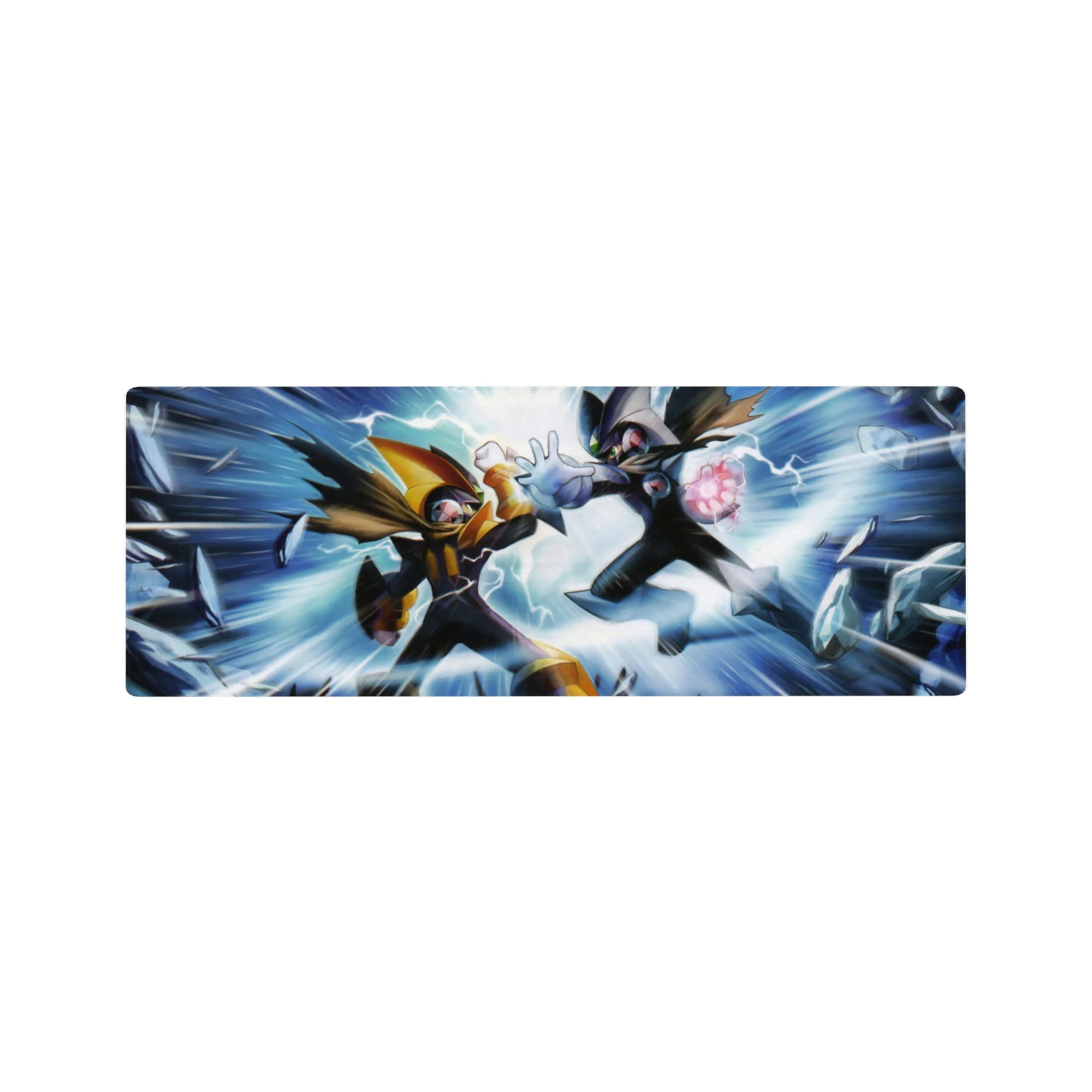 Mega Man Battle Network anime mouse pad, 32x12 inches, with ProtoMan clash and shattered crystal.