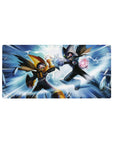 32x16 inches anime mouse pad with ProtoMan and Dark ProtoMan clashing in blue lightning.