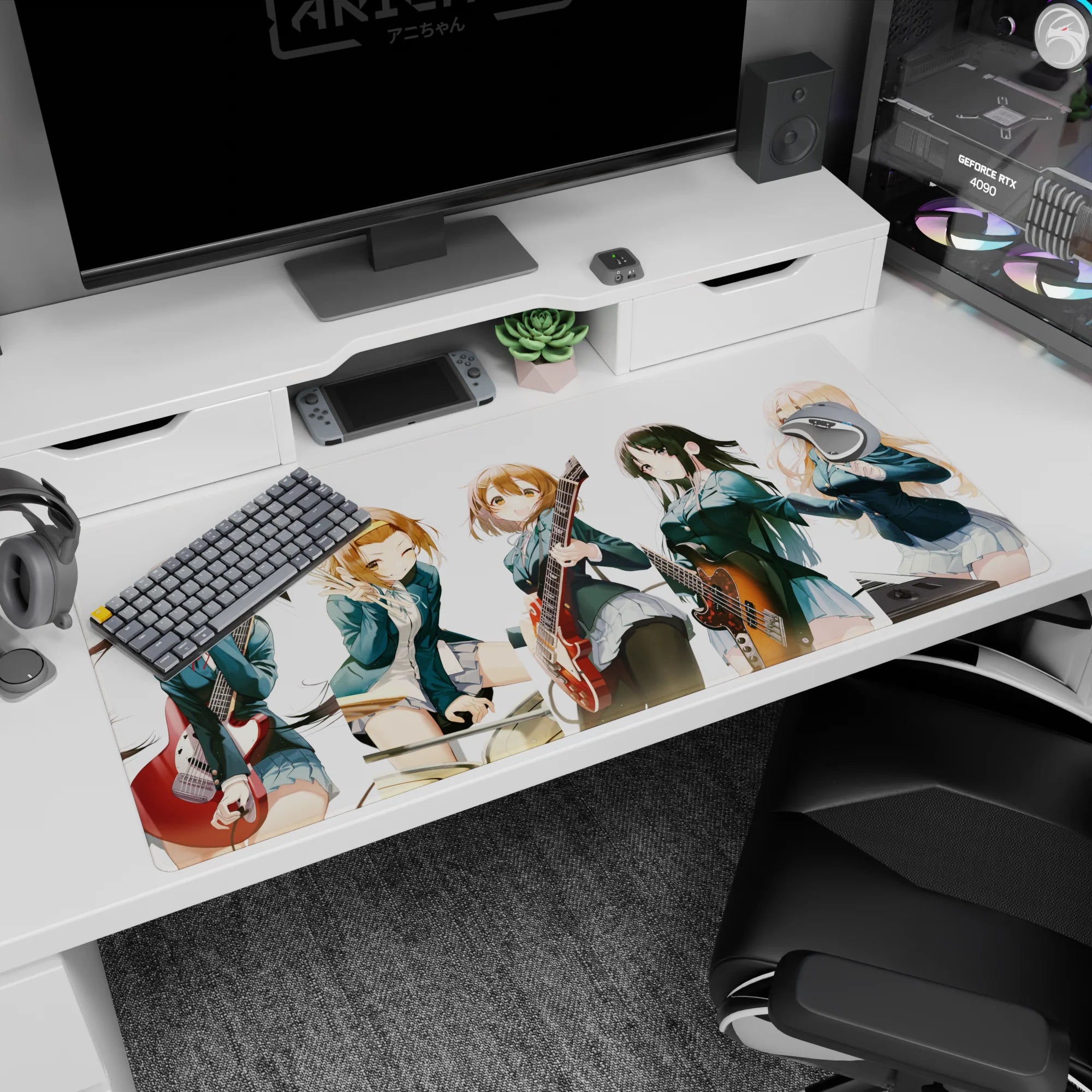 Azusa, Yui, Mio, Ritsu and Tsumugi K-ON! rehearsal scene desk pad 40x20 inches.