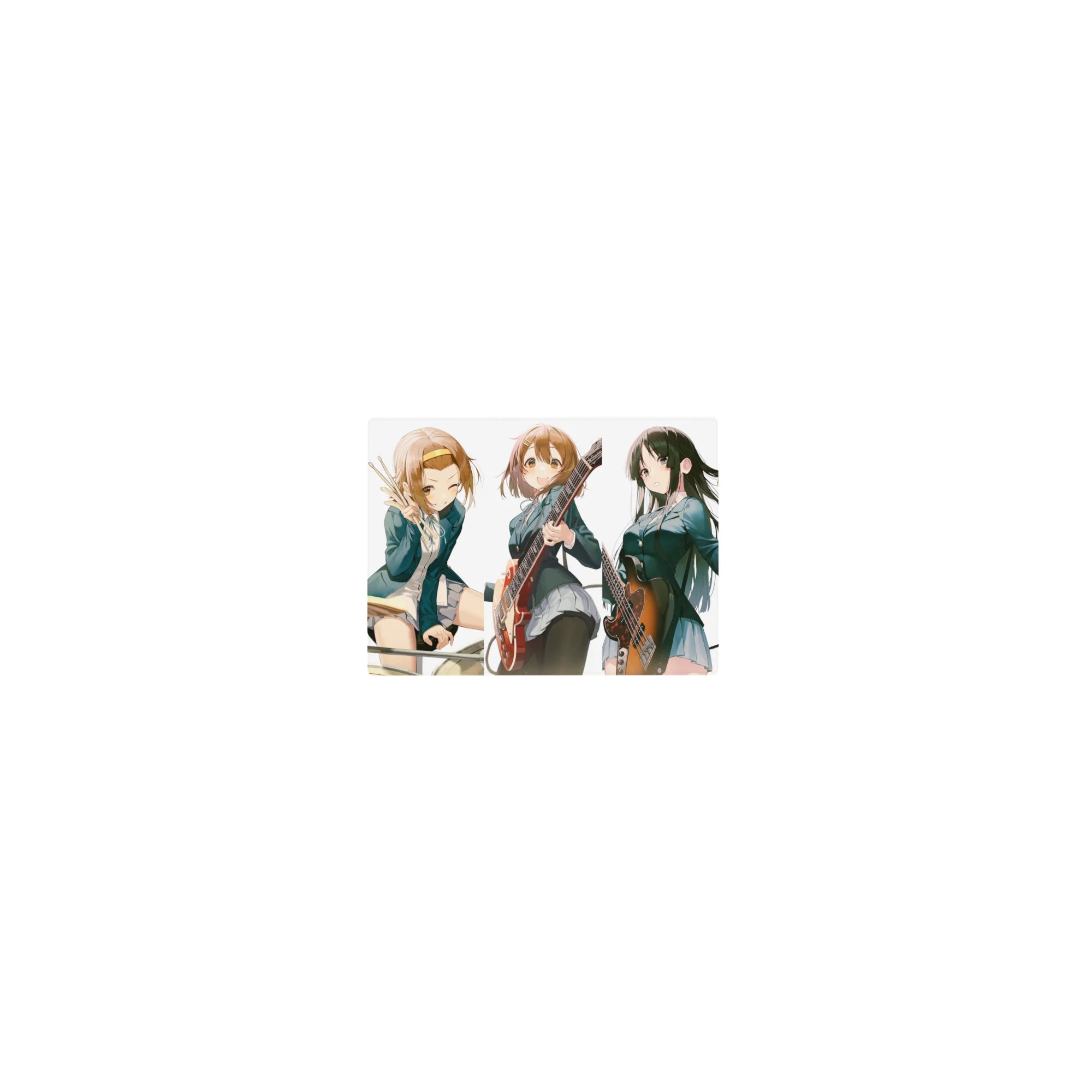K-ON! classic anime girl mouse pad 14x10 inches with the band posing like a rehearsal on white.