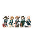 K-ON! band rehearsal anime girl mouse pad with five schoolgirls on white, 28x12 inches.
