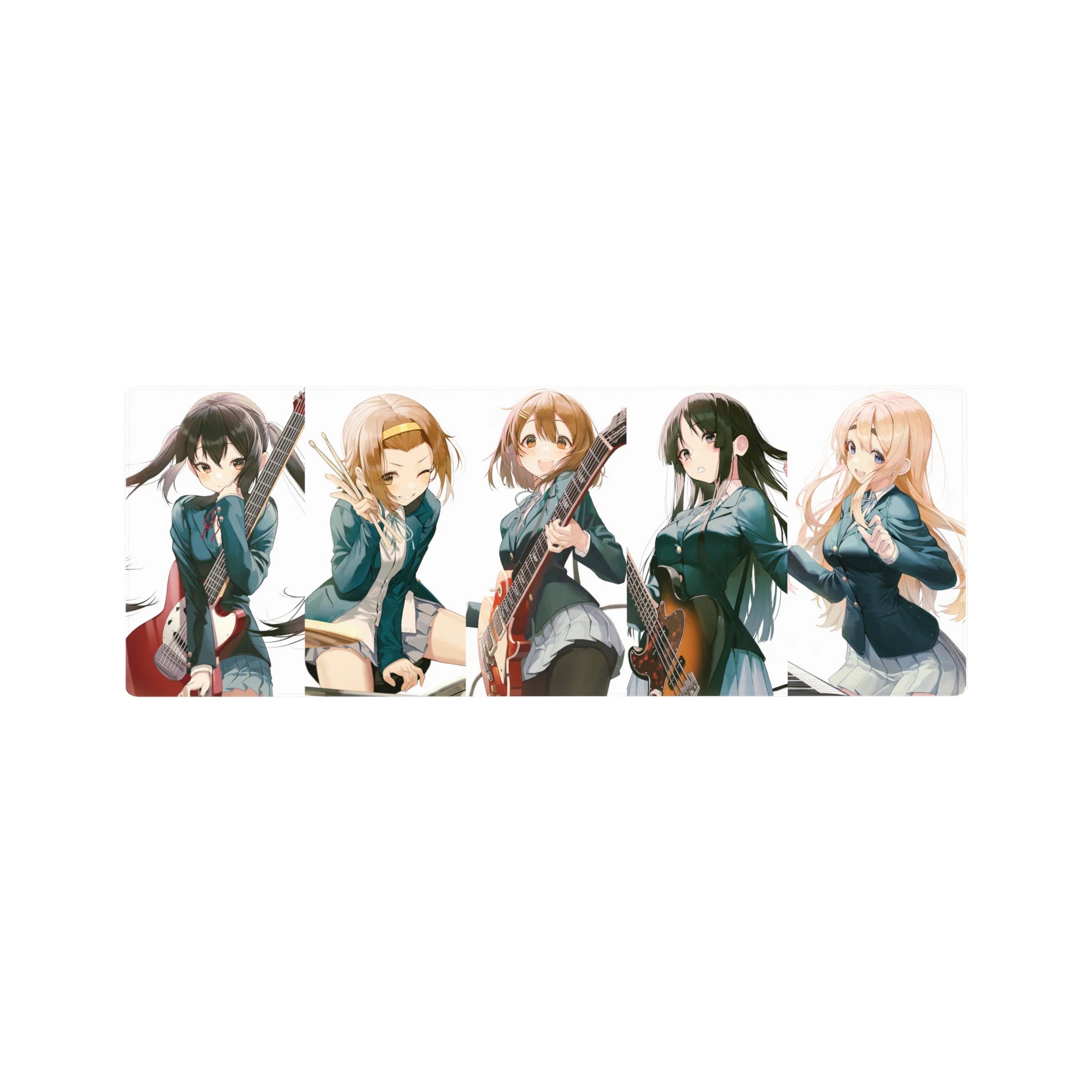K-ON! anime girl mouse pad 32x12 inches with the band posing at rehearsal on a clean white background.