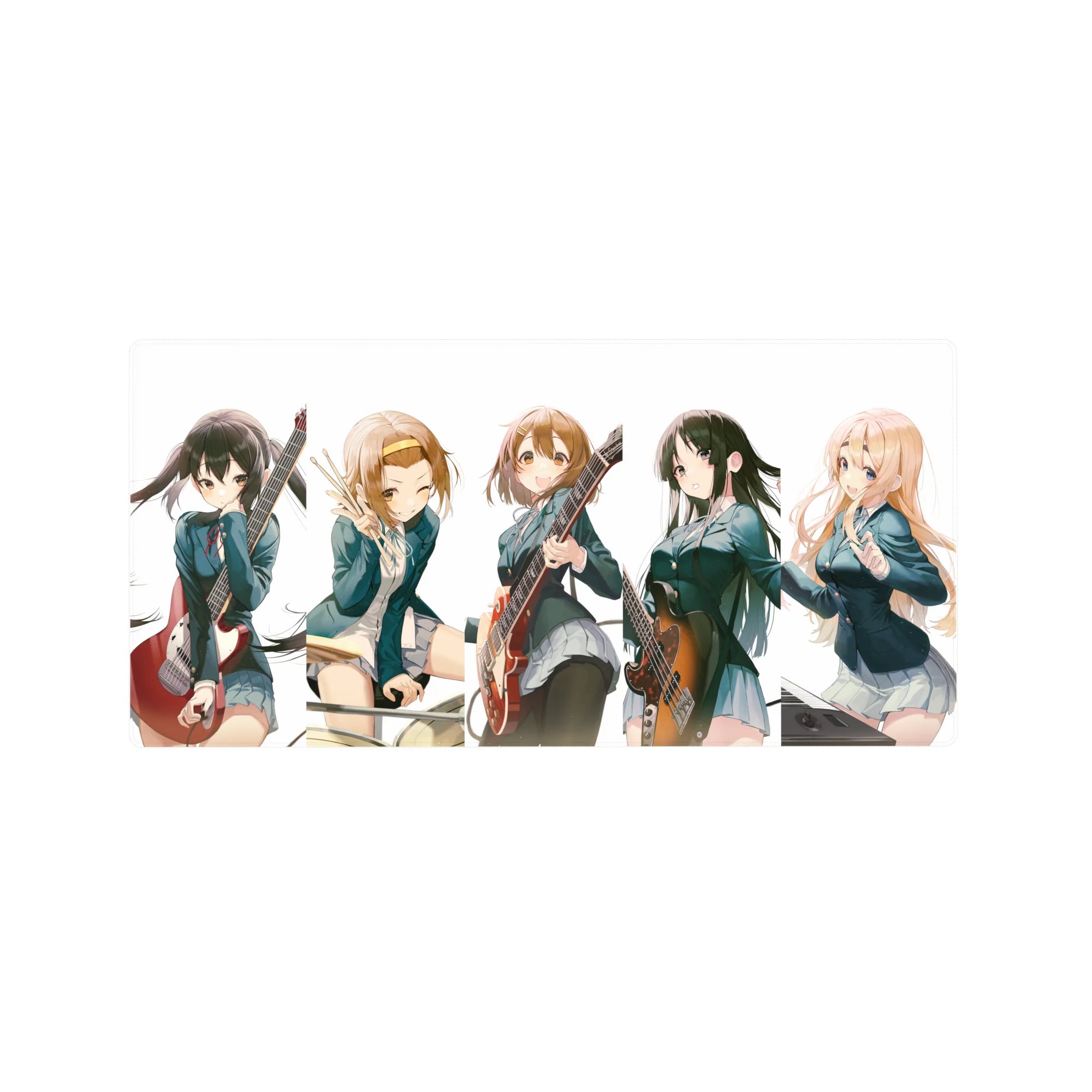 K-ON! anime girl mouse pad 32x16 inches with the band posing like rehearsal on a clean white background.