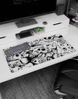 32x16 inches anime mouse pad showing a swirling pile of skull-like masks and overlapping bodies in inked manga art.
