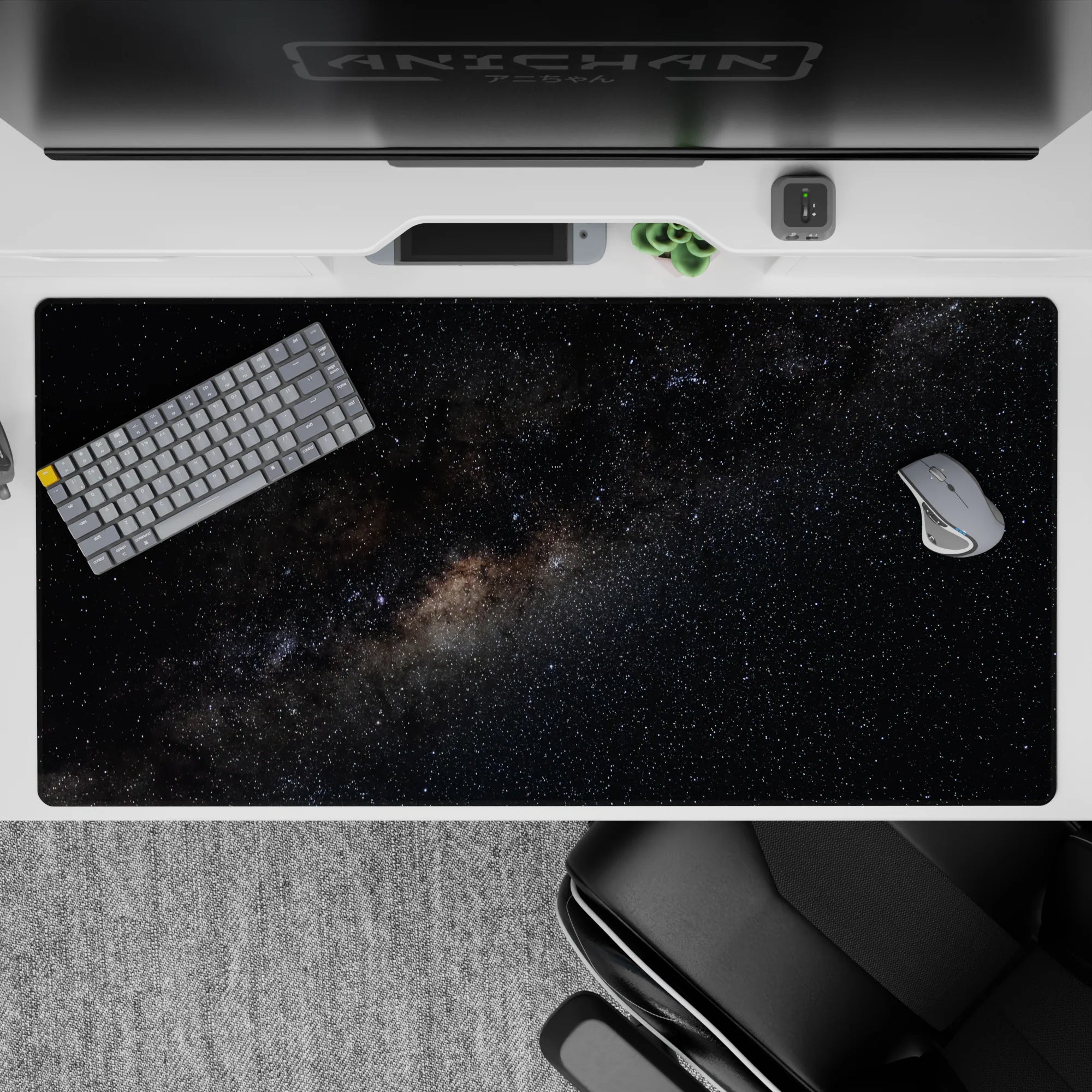 Dark inky black and smoky gray desk pad 40x20 inches with calm starlit mood for late-night work.