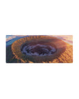 28x12 inches anime mouse pad with crater landscape, golden cliffs, wildflowers, and swirling night clouds.