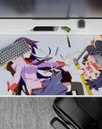 40x20 inches anime desk pad in lilac, navy, and white with cozy pastel blocks and playful chaos vibe.