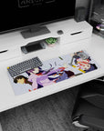 32x12 inches Monogatari Series mouse pad featuring Hitagi Senjougahara and friends tumbling with pencils.