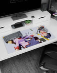 32x16 inches Monogatari mouse pad featuring Hitagi Senjougahara and Koyomi Araragi amid pencils.