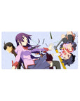 32x16 inches anime girl mouse pad with Monogatari-style characters tumbling through flying stationery.