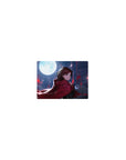 Classic anime girl mouse pad 14x10 inches with red cloak, windblown hair, and floating crimson petals.