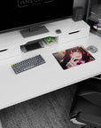 14x10 inches anime girl mouse pad with black-haired girl grinning, holding a playing card by her lips.