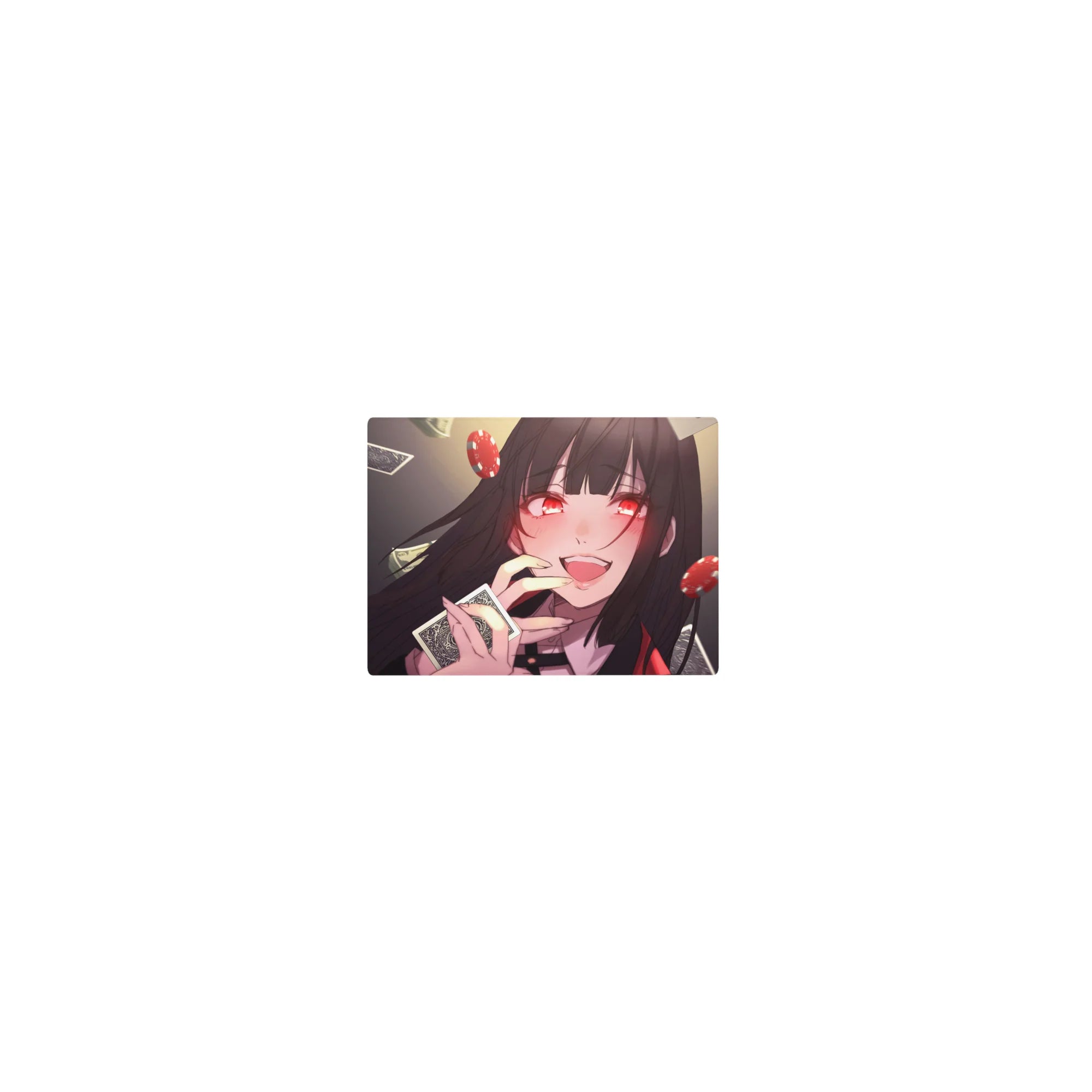 Classic anime girl mouse pad 14x10 inches with casino dice, chips, cash, and playing card artwork.