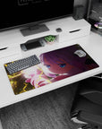 32x16 inches mouse pad showing a magical anime girl holding a glowing heart of light amid yellow lightning.