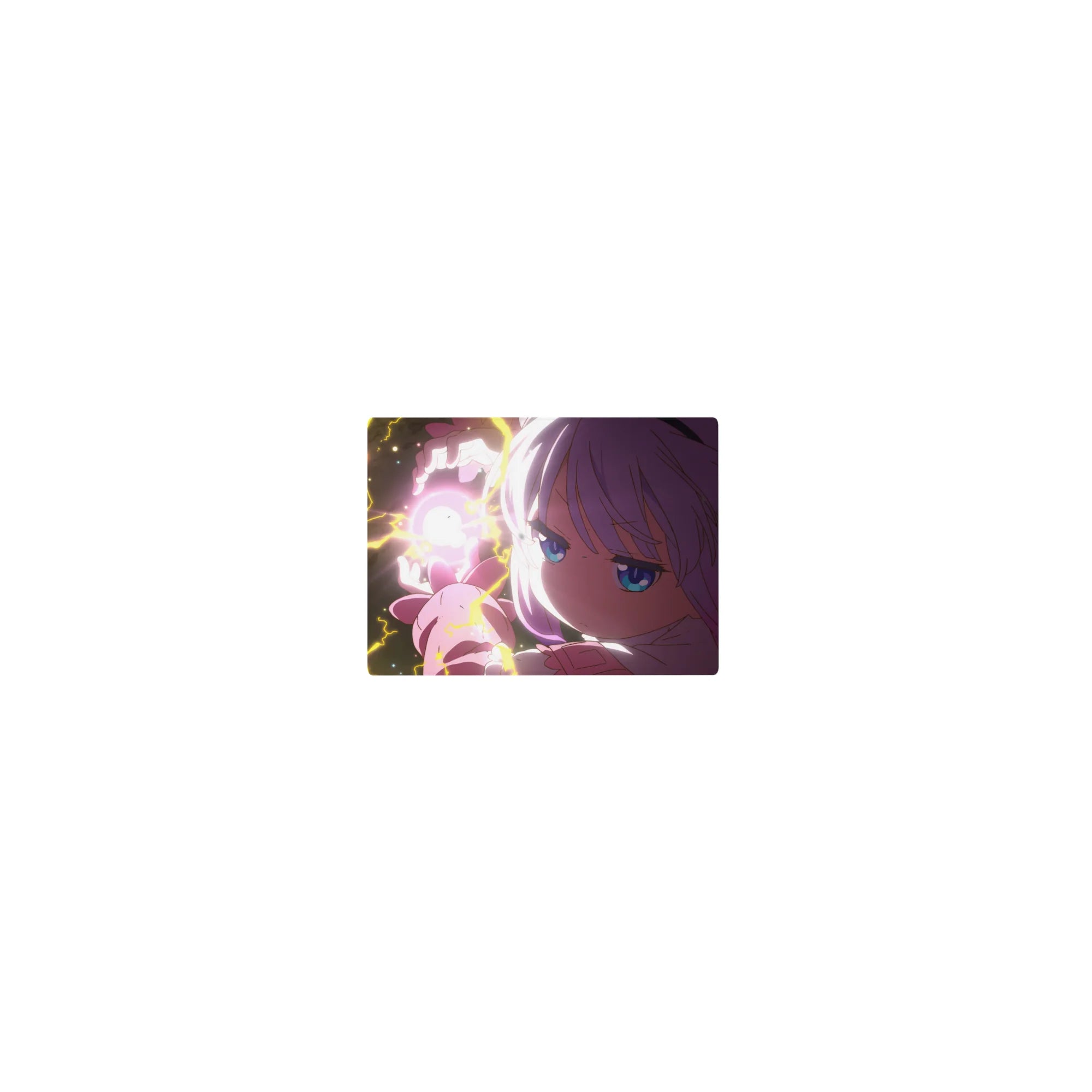Classic anime girl mouse pad 14x10 inches with neon pink accents, starry background, and lightning glow.
