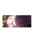 28x12 inches anime girl mouse pad with neon lightning, heart glow in hands, and starry night backdrop.