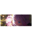 32x12 inches anime girl mouse pad with neon pink aura, lavender hair, blue eyes, and lightning heart glow.