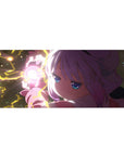 Anime girl desk pad 36x16 inches with neon pink glow, lavender hair, blue eyes, and lightning heart.