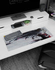 32x12 inches anime girl mouse pad showing calm black-haired warrior sweeping through a foggy white arena.